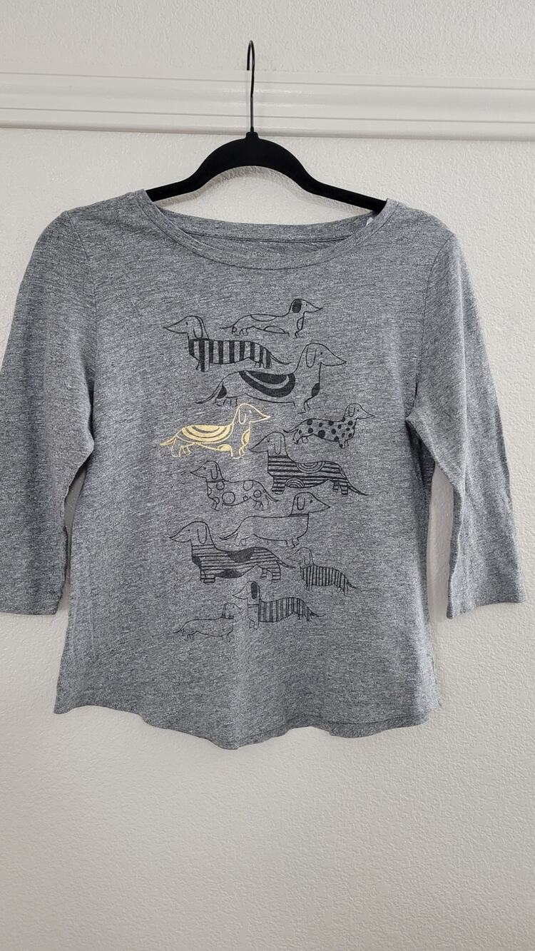 Sonoma Petite XS Gray Dachshund Dog Graphic 3/4 Sleeve Knit Top Women's